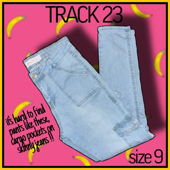 TRACK 23 light blue denim cargo pockets skinny JEANS size 9 - Picture 1 of 5